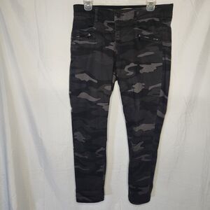 Democracy Womens 8 Ab Technology Camo Skinny Leg Pants Black Grey Zipper Accent
